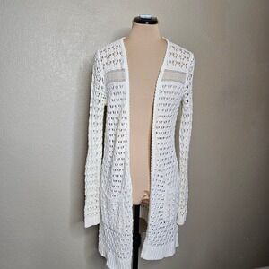 Anthropologie Far Away From Close Ivory Crochet Duster Cardigan XS open knit